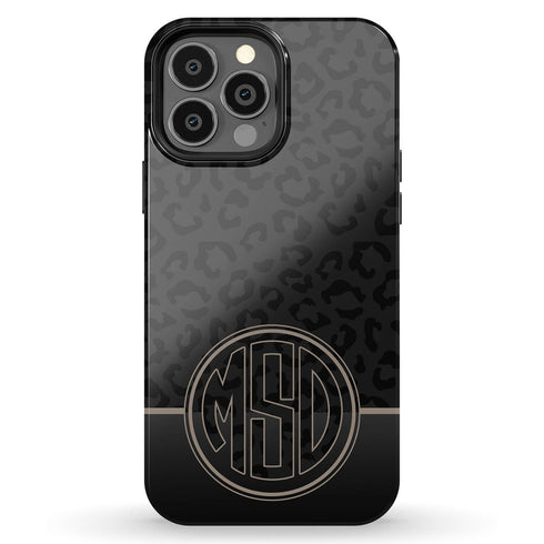 Dark Leopard Round Monogram iPhone Case